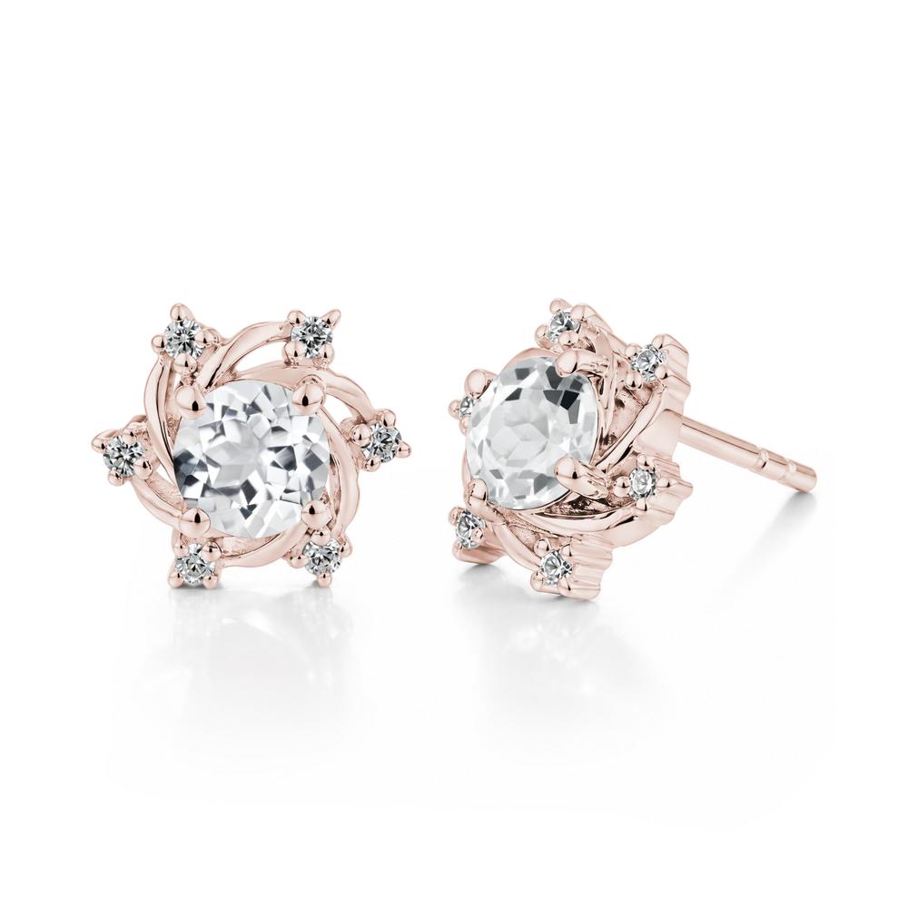 Swirl Flower Garnet Stud Earrings - LUO Jewelry #gemstone_White Topaz