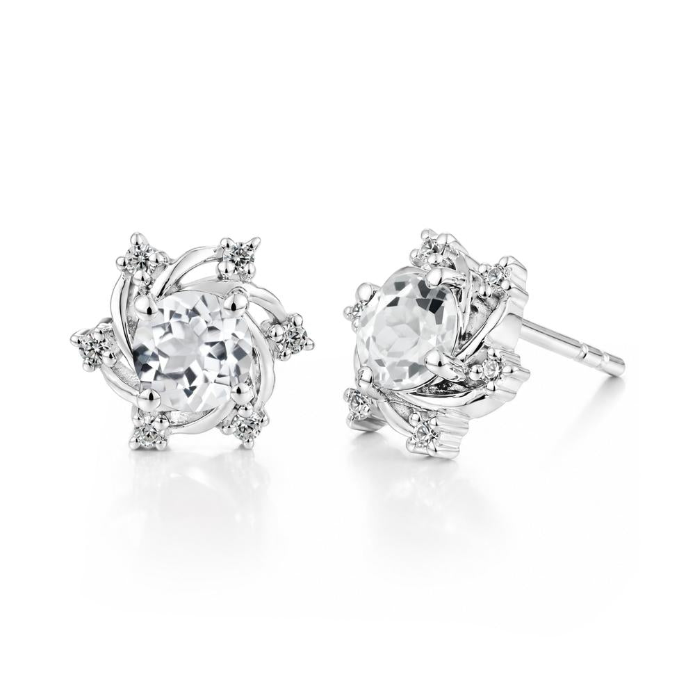 Swirl Flower Garnet Stud Earrings - LUO Jewelry #gemstone_White Topaz