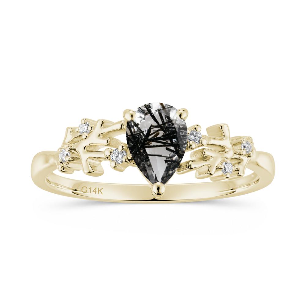 Pear Cut Green Amethyst Coral Ring - LUO Jewelry #gemstone_Black Rutilated Quartz
