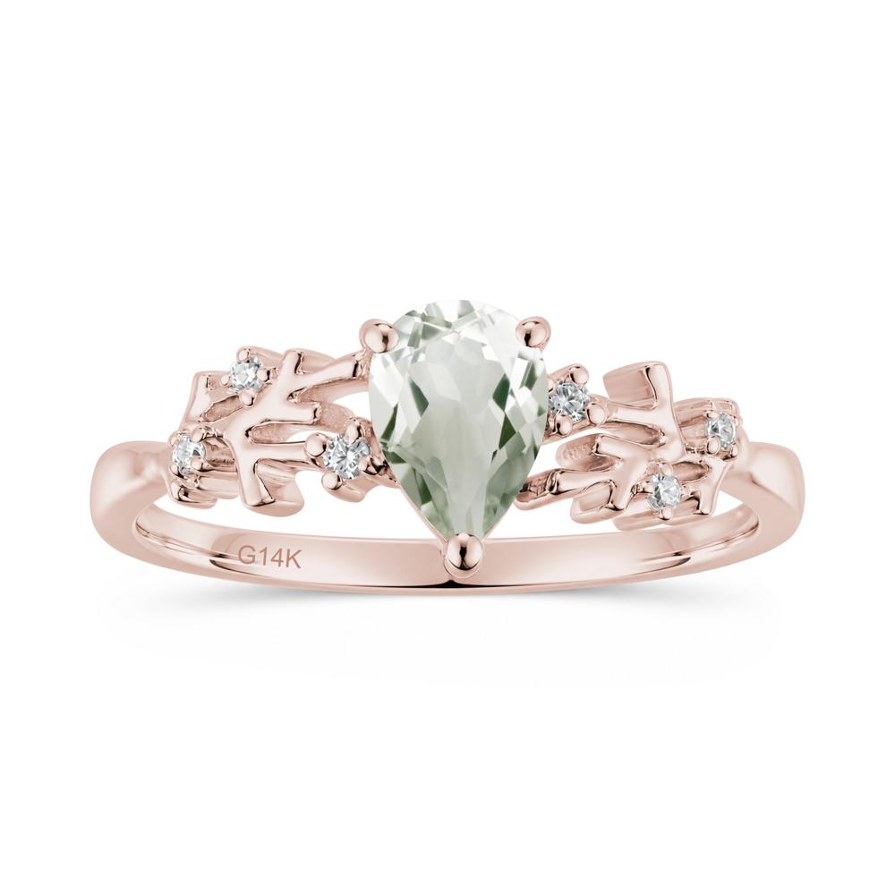 Pear Cut Green Amethyst Coral Ring - LUO Jewelry #gemstone_Green Amethyst