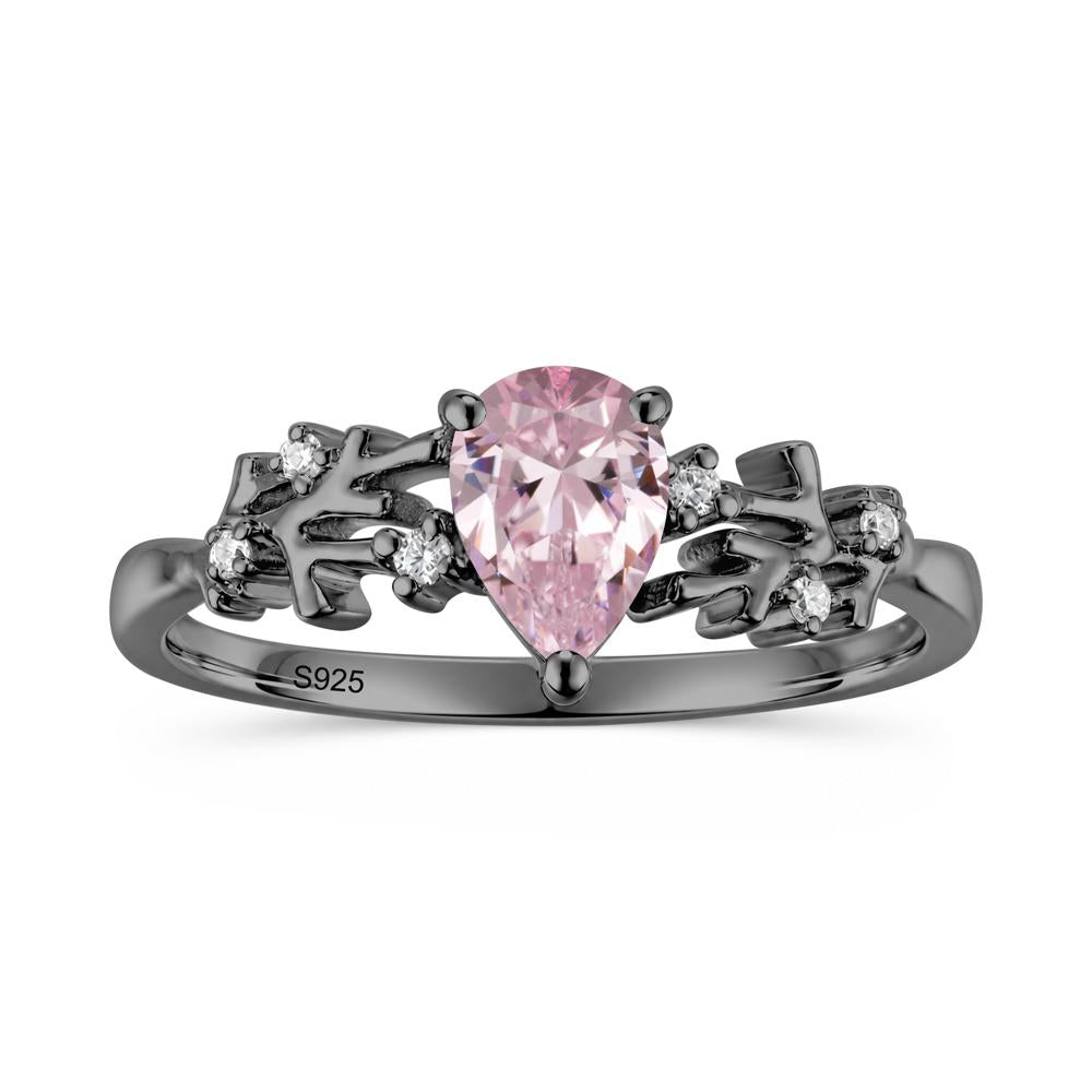 Pear Cut Green Amethyst Coral Ring - LUO Jewelry #gemstone_Pink Cubic Zirconia