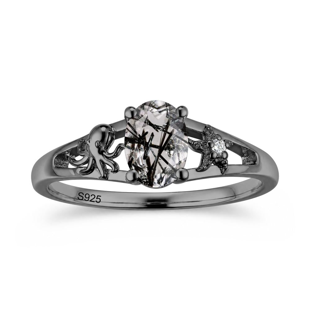 Oval Cut London Blue Topaz Starfish Ring - LUO Jewelry #gemstone_Black Rutilated Quartz