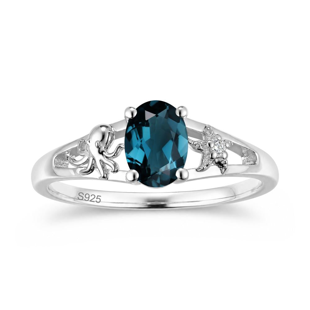 Oval Cut London Blue Topaz Starfish Ring - LUO Jewelry #gemstone_London Blue Topaz
