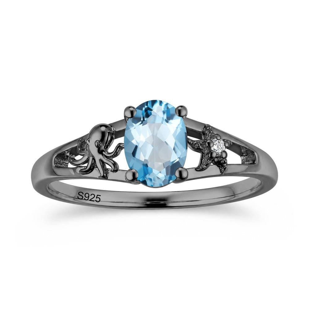 Oval Cut London Blue Topaz Starfish Ring - LUO Jewelry #gemstone_Swiss Blue Topaz