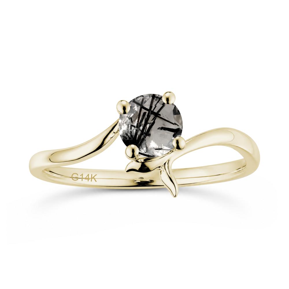 Round Shaped Emerald Whale Tail Bypass Ring - LUO Jewelry #gemstone_Black Rutilated Quartz