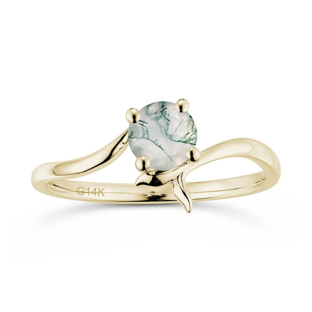 Round Shaped Emerald Whale Tail Bypass Ring - LUO Jewelry #gemstone_Moss Agate