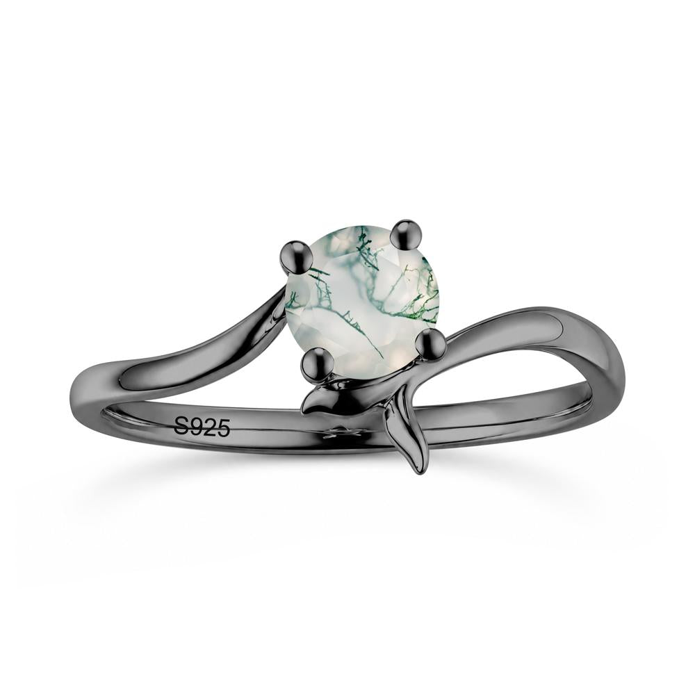 Round Shaped Emerald Whale Tail Bypass Ring - LUO Jewelry #gemstone_Moss Agate