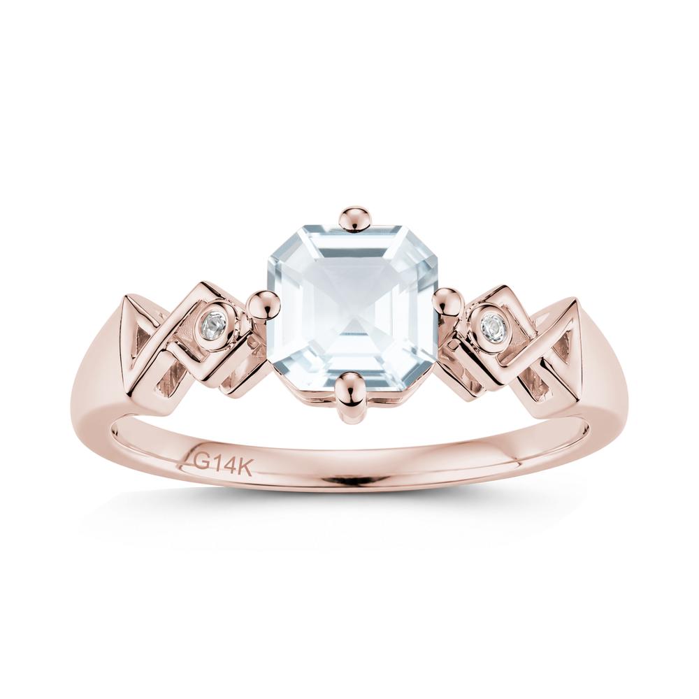 Asscher Cut Sapphire Engraved Fish Ring - LUO Jewelry #gemstone_Aquamarine
