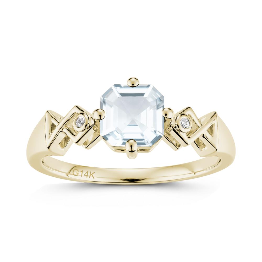 Asscher Cut Sapphire Engraved Fish Ring - LUO Jewelry #gemstone_Aquamarine