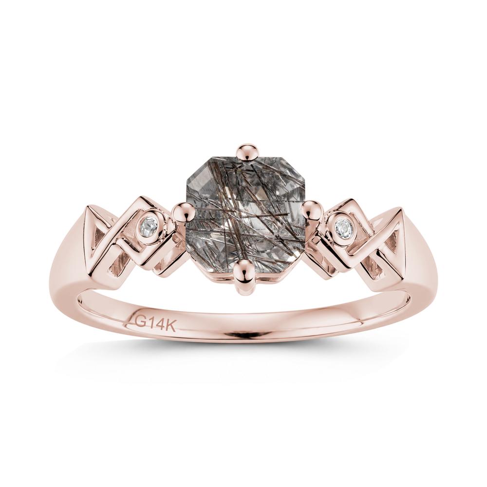 Asscher Cut Sapphire Engraved Fish Ring - LUO Jewelry #gemstone_Black Rutilated Quartz