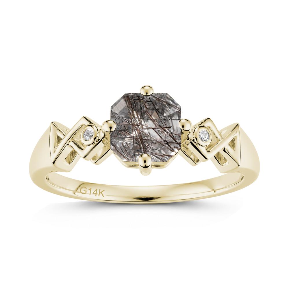 Asscher Cut Sapphire Engraved Fish Ring - LUO Jewelry #gemstone_Black Rutilated Quartz