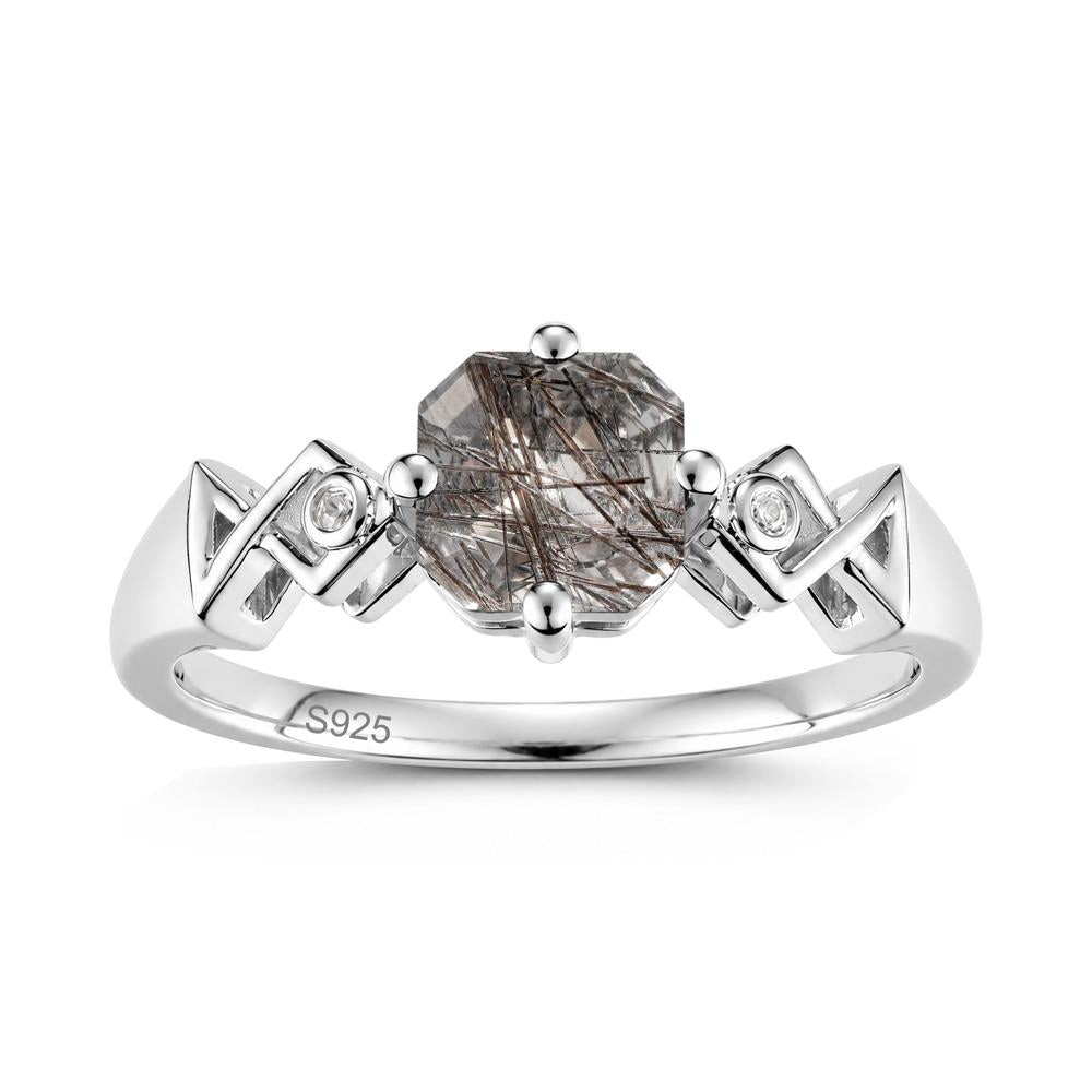 Asscher Cut Sapphire Engraved Fish Ring - LUO Jewelry #gemstone_Black Rutilated Quartz