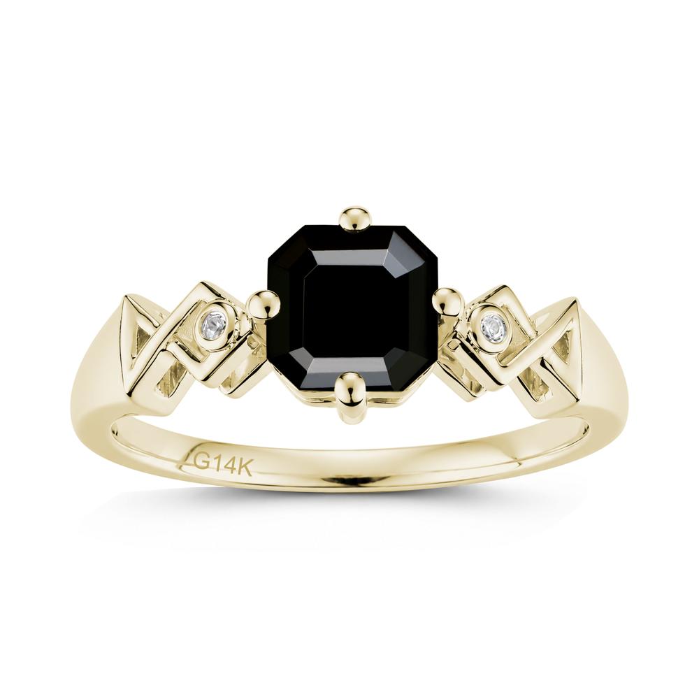 Asscher Cut Sapphire Engraved Fish Ring - LUO Jewelry #gemstone_Black Spinel