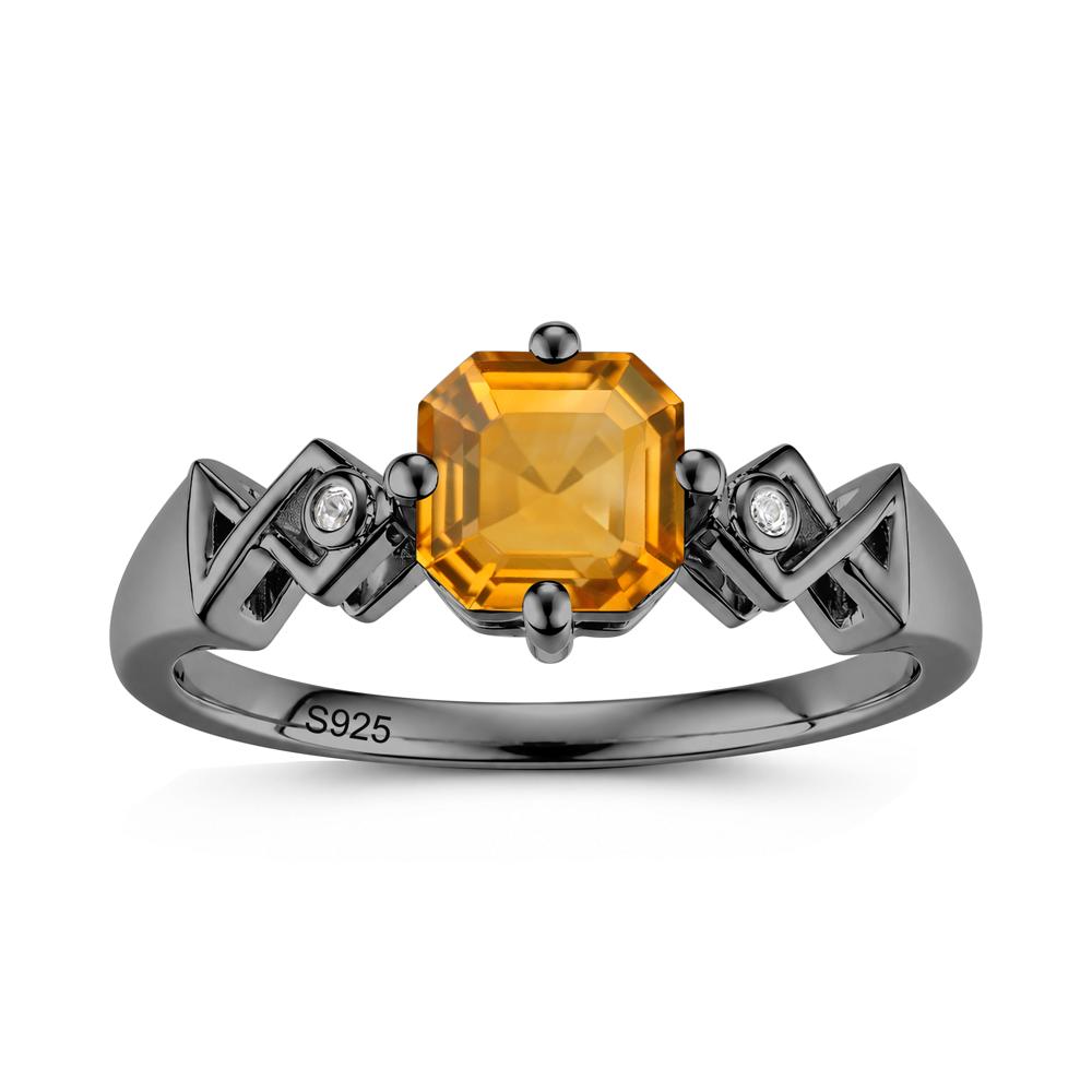 Asscher Cut Sapphire Engraved Fish Ring - LUO Jewelry #gemstone_Citrine