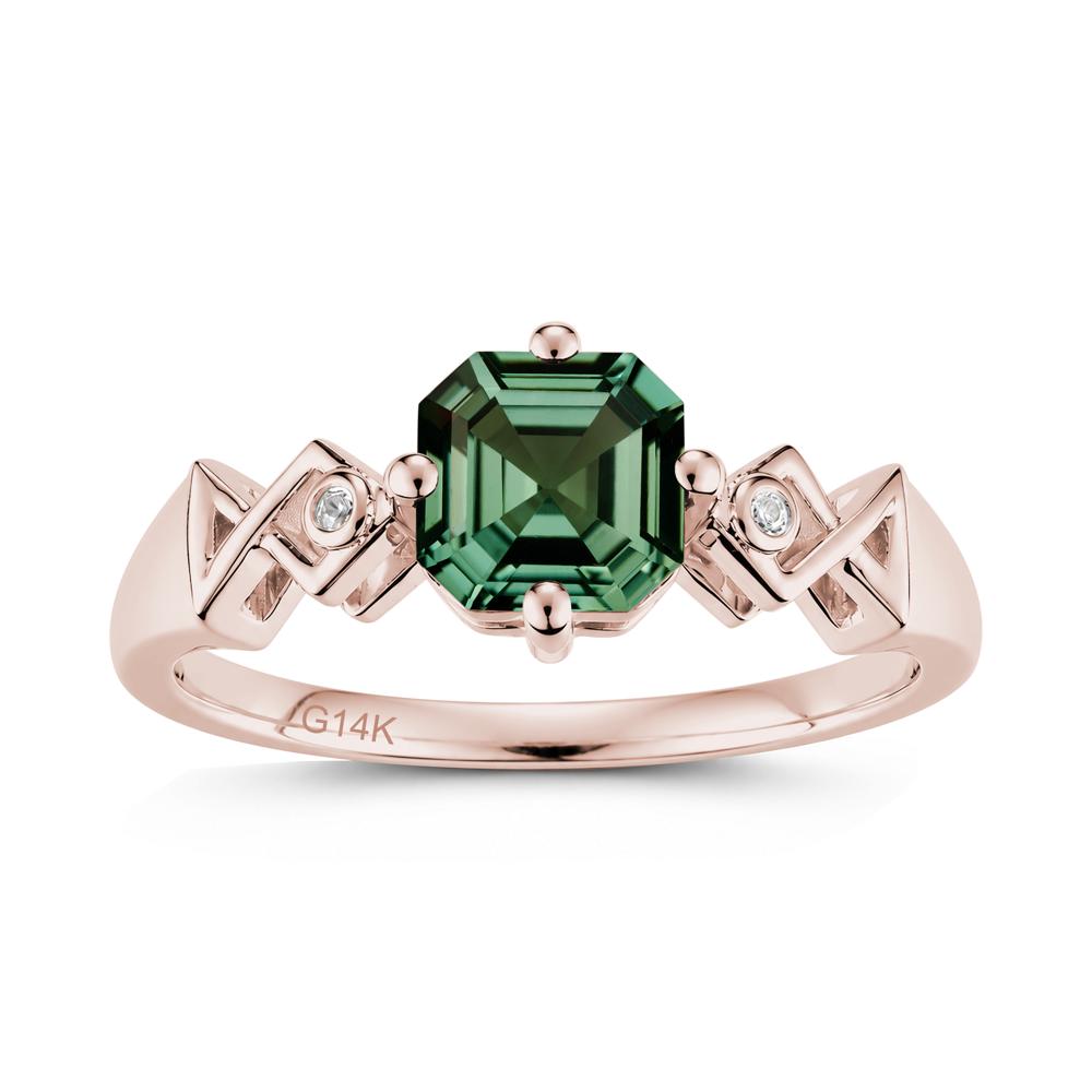 Asscher Cut Sapphire Engraved Fish Ring - LUO Jewelry #gemstone_Green Sapphire