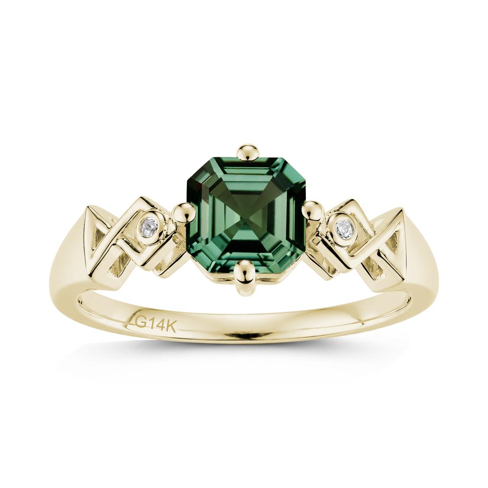 Asscher Cut Sapphire Engraved Fish Ring - LUO Jewelry #gemstone_Green Sapphire