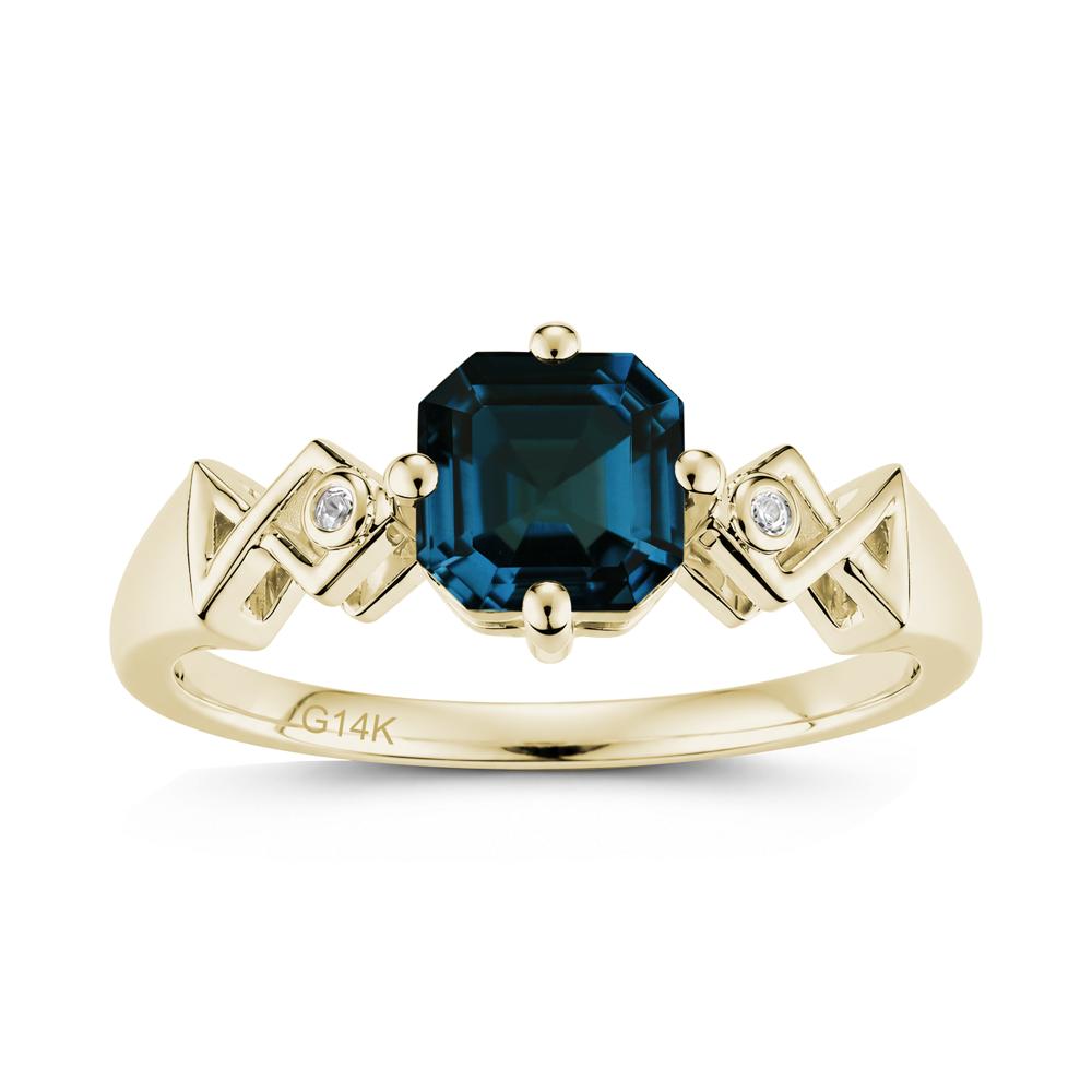 Asscher Cut Sapphire Engraved Fish Ring - LUO Jewelry #gemstone_London Blue Topaz