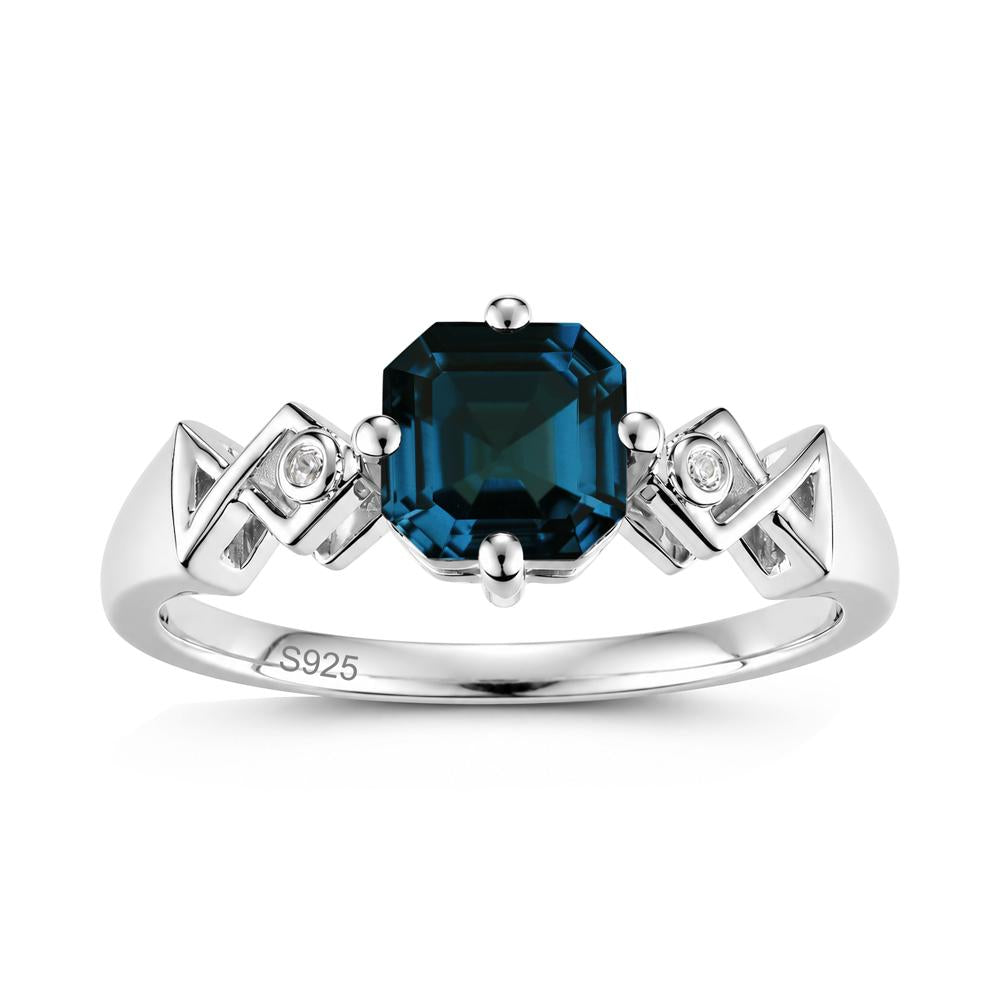 Asscher Cut Sapphire Engraved Fish Ring - LUO Jewelry #gemstone_London Blue Topaz