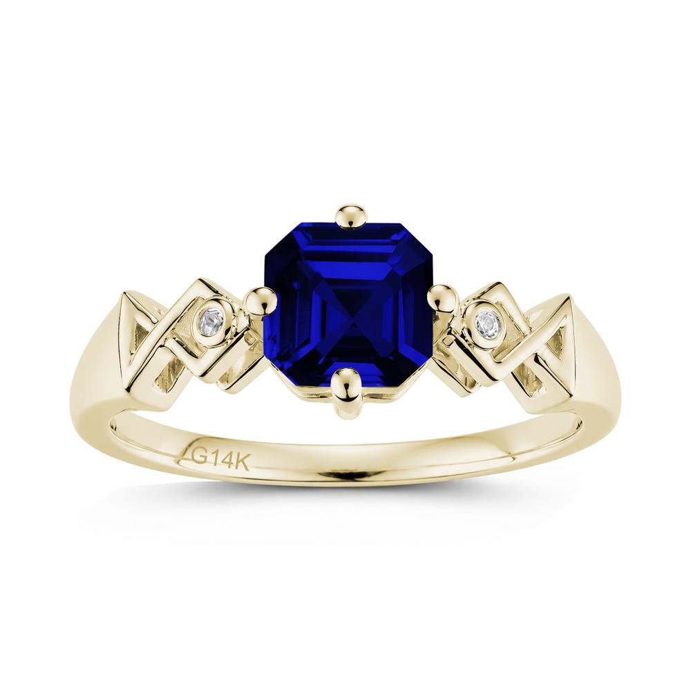 Asscher Cut Sapphire Engraved Fish Ring - LUO Jewelry #gemstone_Sapphire