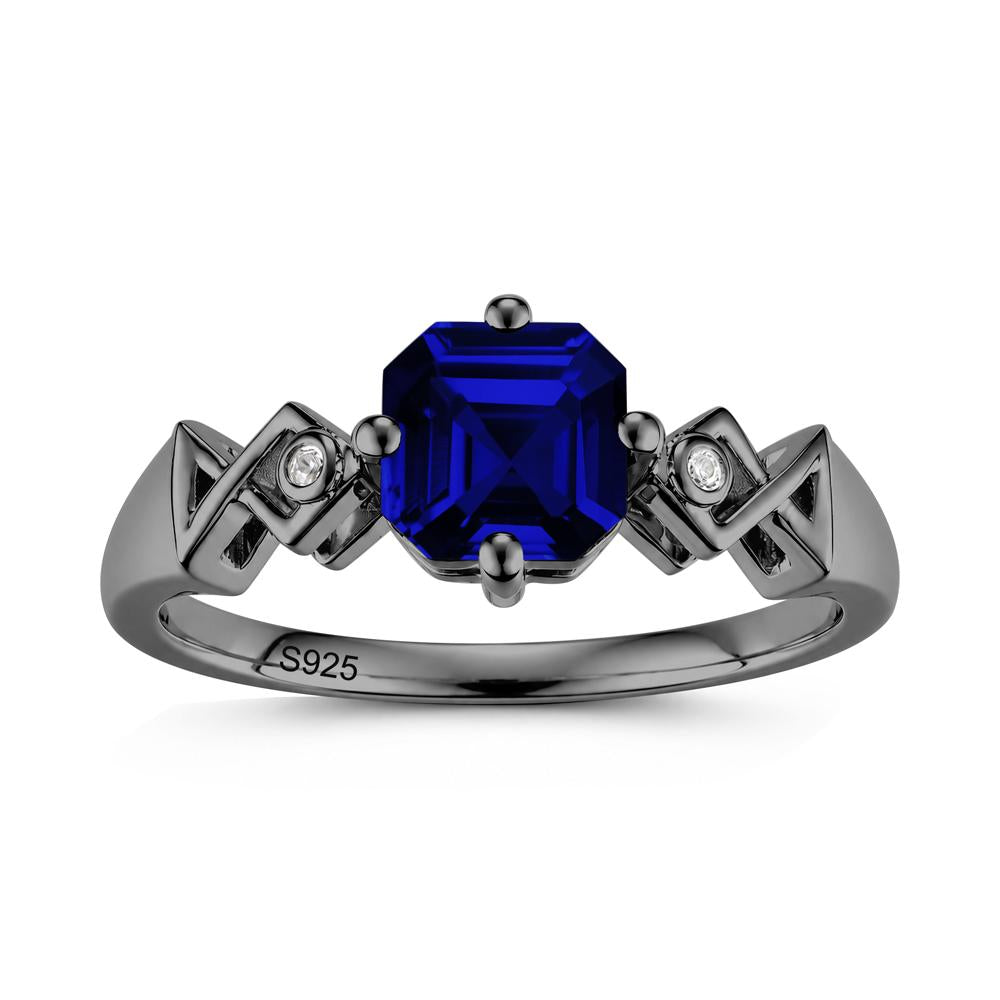 Asscher Cut Sapphire Engraved Fish Ring - LUO Jewelry #gemstone_Sapphire