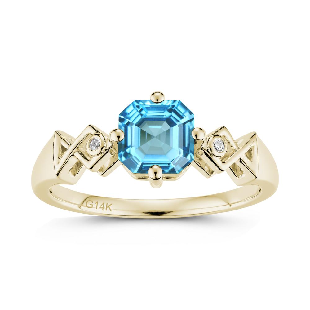 Asscher Cut Sapphire Engraved Fish Ring - LUO Jewelry #gemstone_Swiss Blue Topaz