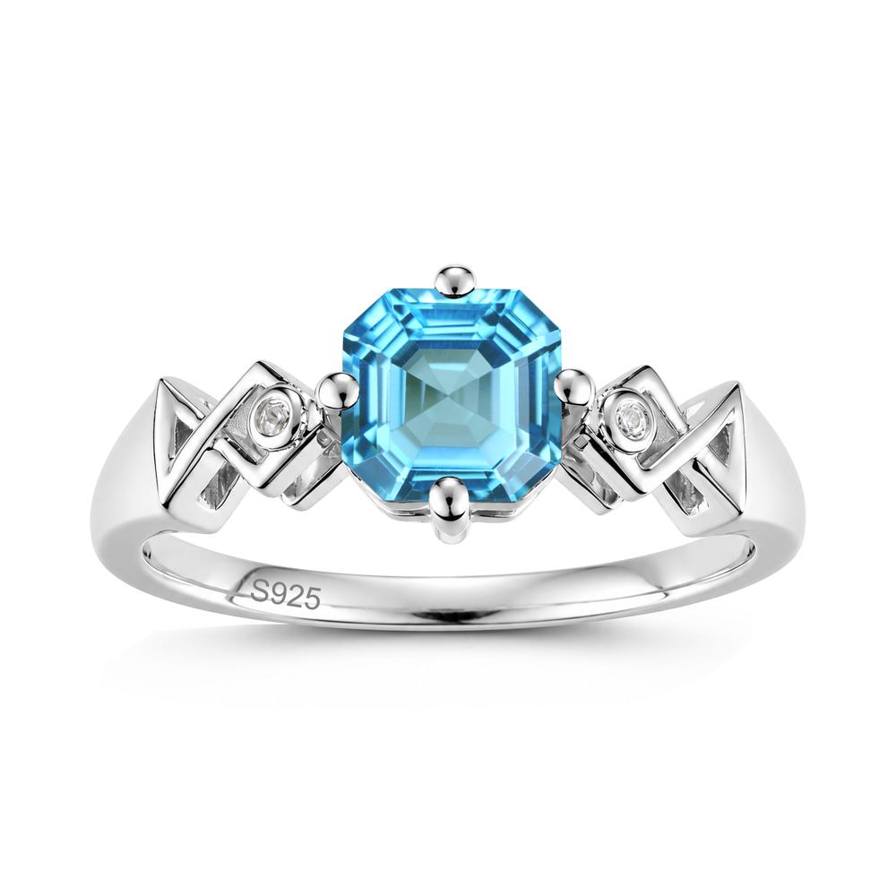 Asscher Cut Sapphire Engraved Fish Ring - LUO Jewelry #gemstone_Swiss Blue Topaz