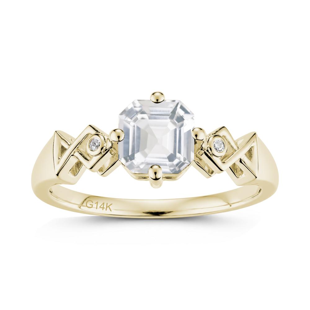 Asscher Cut Sapphire Engraved Fish Ring - LUO Jewelry #gemstone_White Topaz