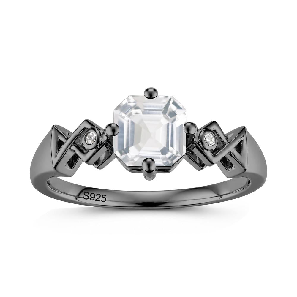 Asscher Cut Sapphire Engraved Fish Ring - LUO Jewelry #gemstone_White Topaz