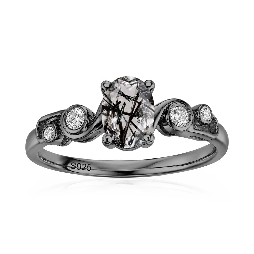 Oval Shaped London Blue Topaz Twisted Ring - LUO Jewelry #gemstone_Black Rutilated Quartz