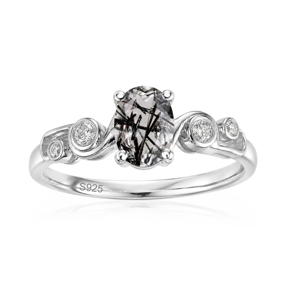 Oval Shaped London Blue Topaz Twisted Ring - LUO Jewelry #gemstone_Black Rutilated Quartz