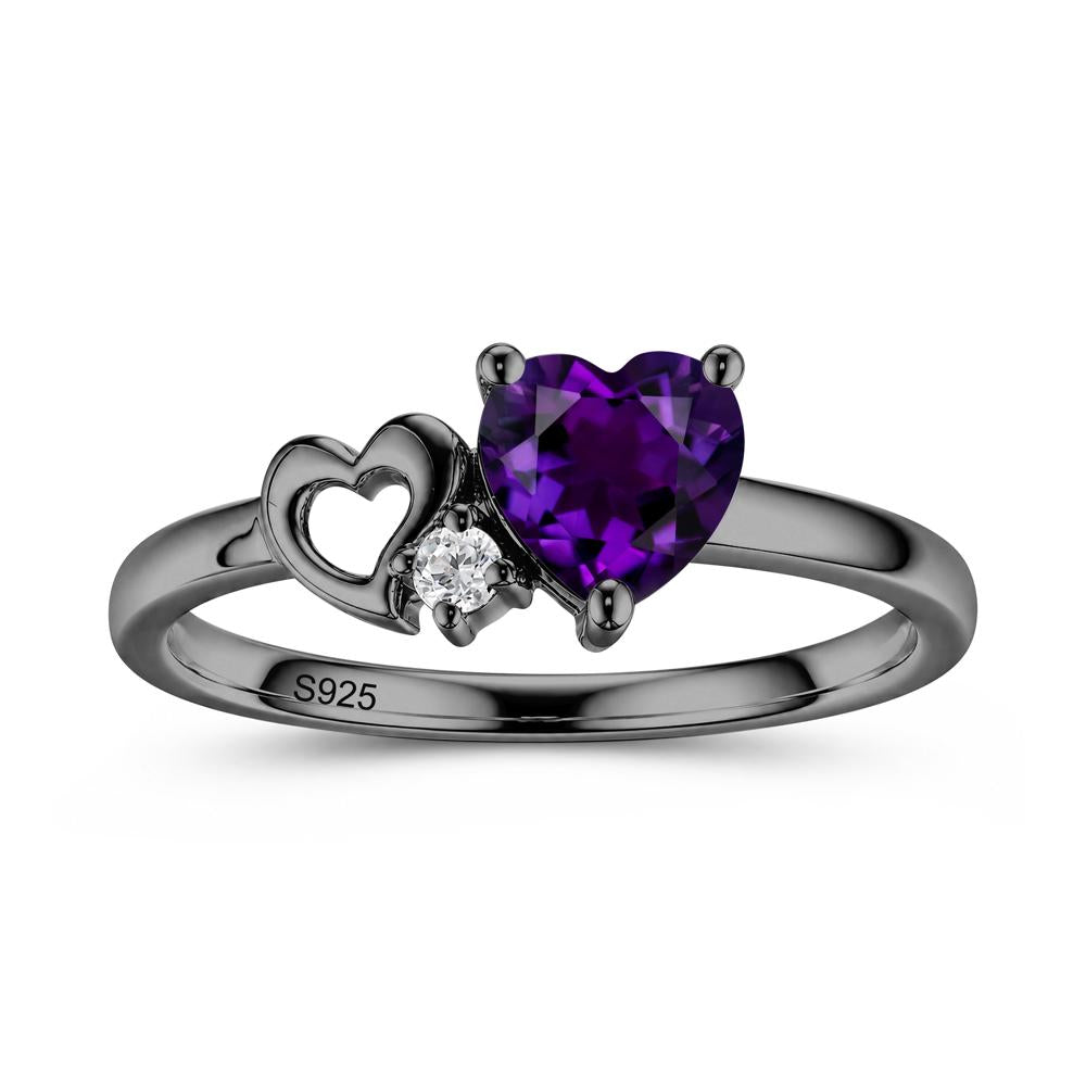 Dainty Daul Heart Amethyst Ring - LUO Jewelry #gemstone_Amethyst