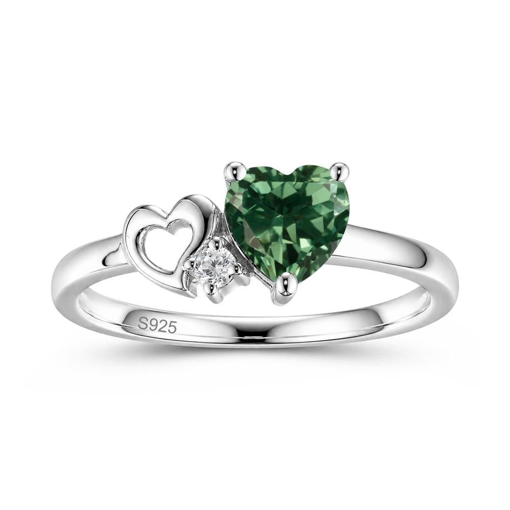 Dainty Daul Heart Amethyst Ring - LUO Jewelry #gemstone_Green Sapphire