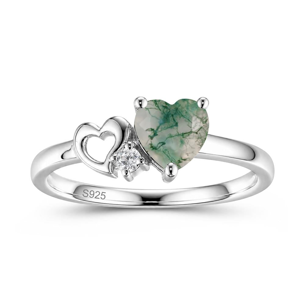 Dainty Daul Heart Amethyst Ring - LUO Jewelry #gemstone_Moss Agate