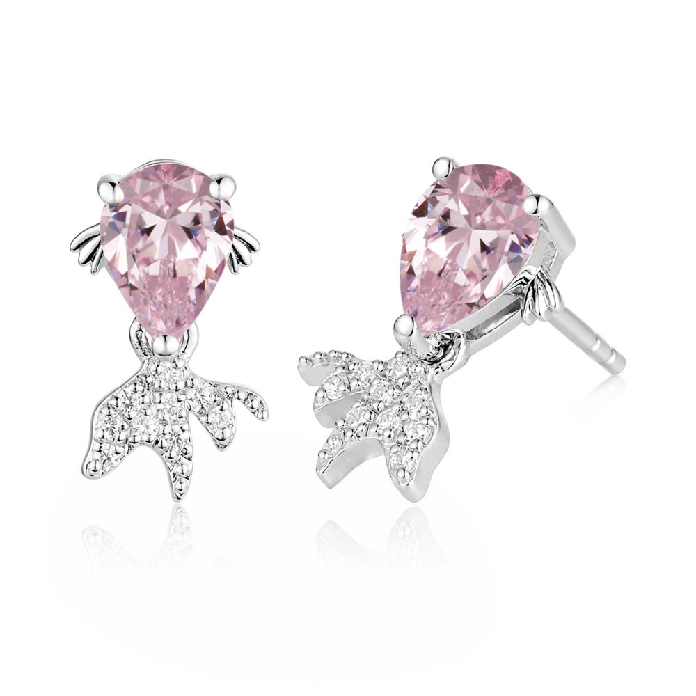 Cute Goldfish Smoky Quartz Stud Earrings - LUO Jewelry #gemstone_Pink Cubic Zirconia