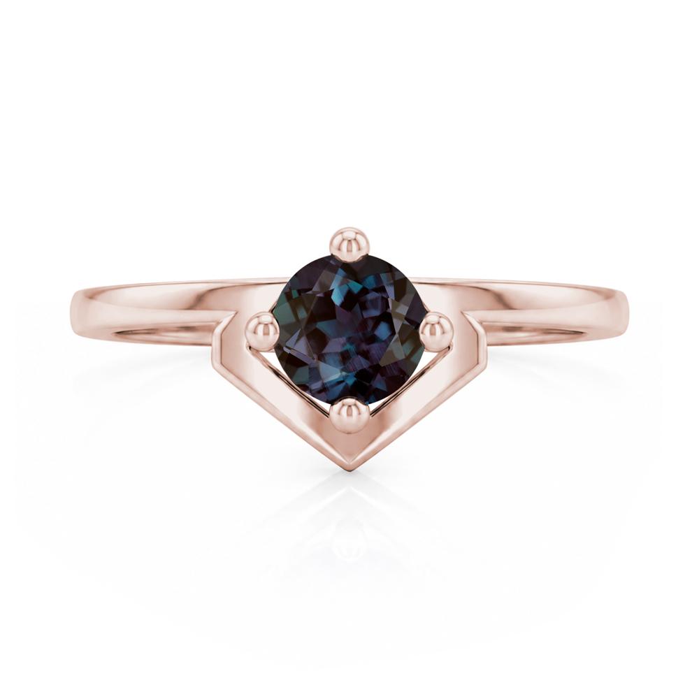 Simple Solitaire Round Shaped Alexandrite Ring - LUO Jewelry #gemstone_Alexandrite