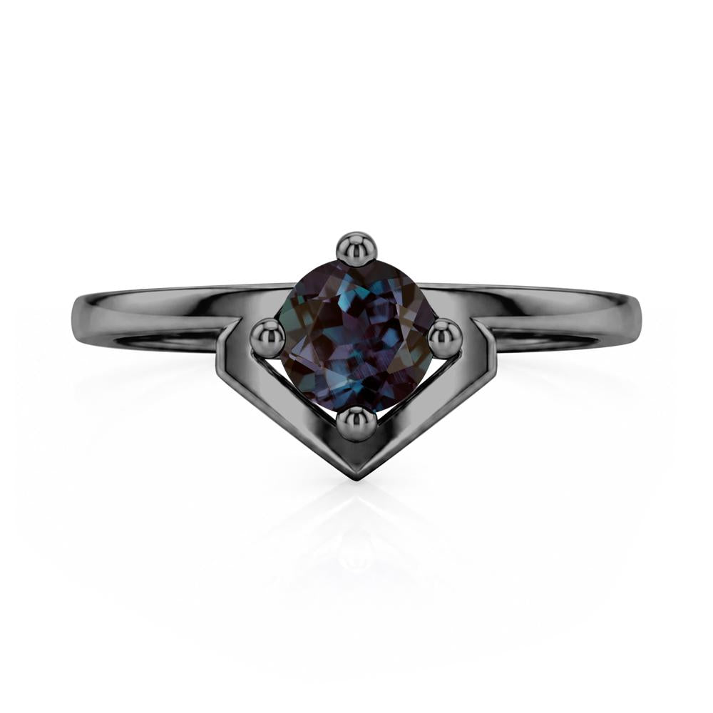 Simple Solitaire Round Shaped Alexandrite Ring - LUO Jewelry #gemstone_Alexandrite