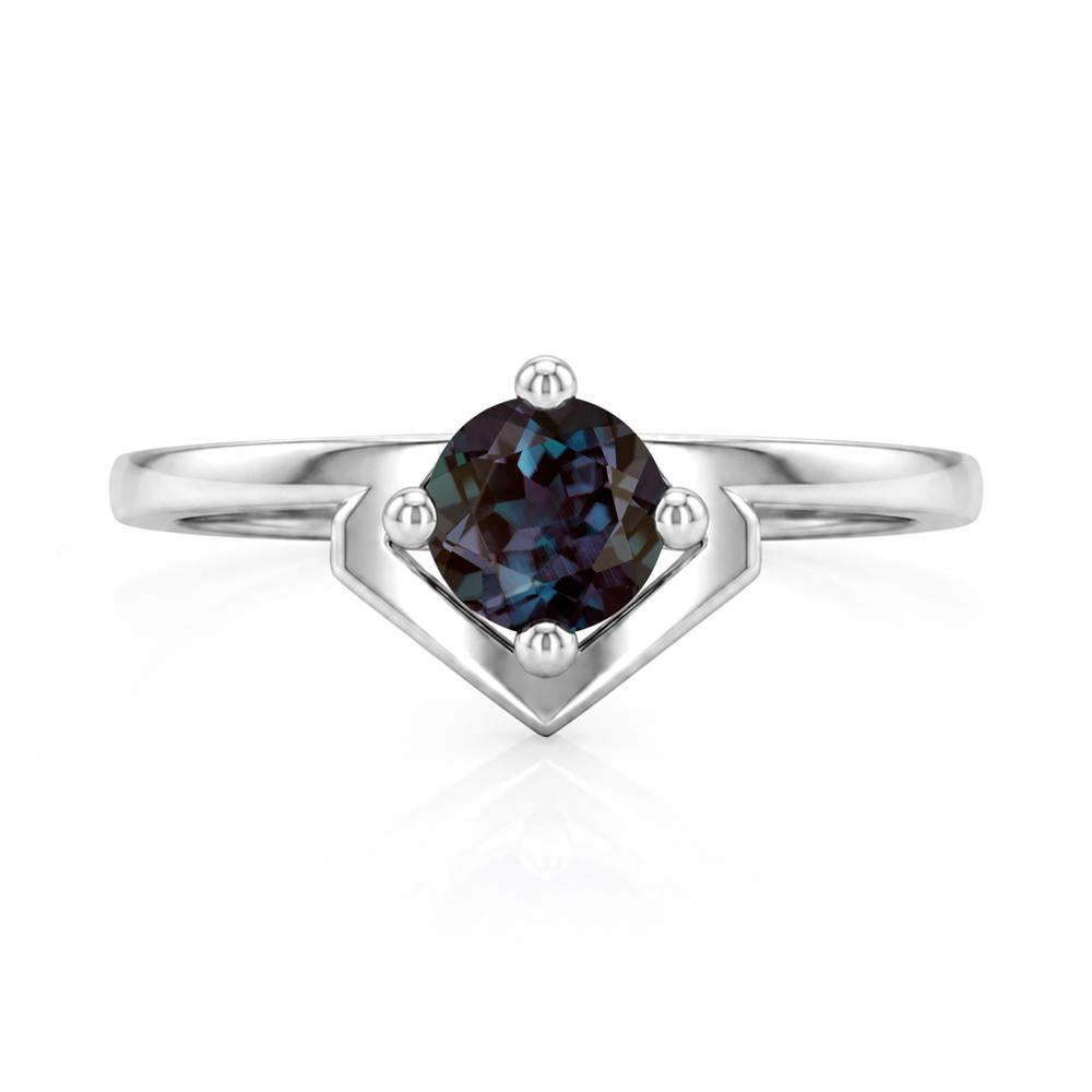 Simple Solitaire Round Shaped Alexandrite Ring - LUO Jewelry #gemstone_Alexandrite