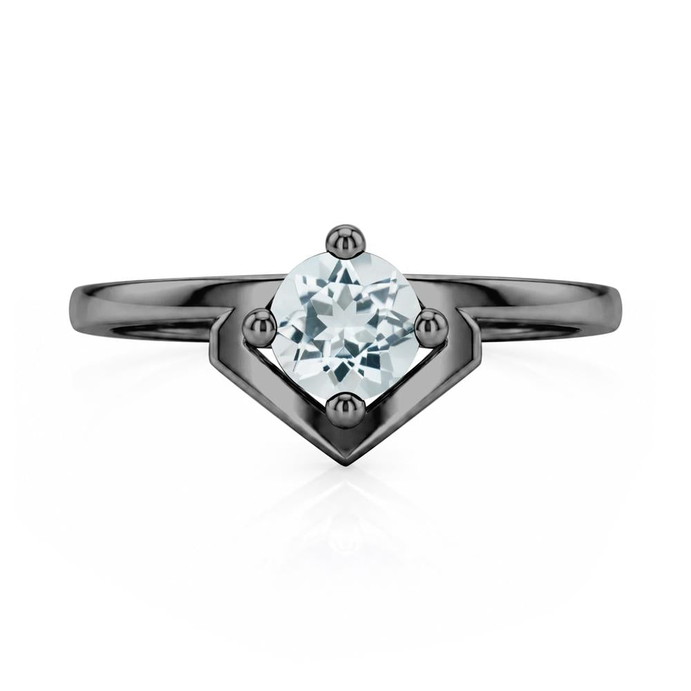 Simple Solitaire Round Shaped Alexandrite Ring - LUO Jewelry #gemstone_Aquamarine