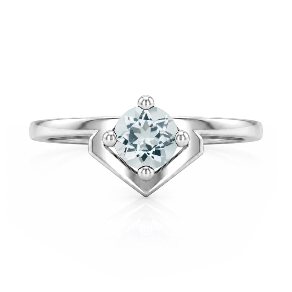 Simple Solitaire Round Shaped Alexandrite Ring - LUO Jewelry #gemstone_Aquamarine