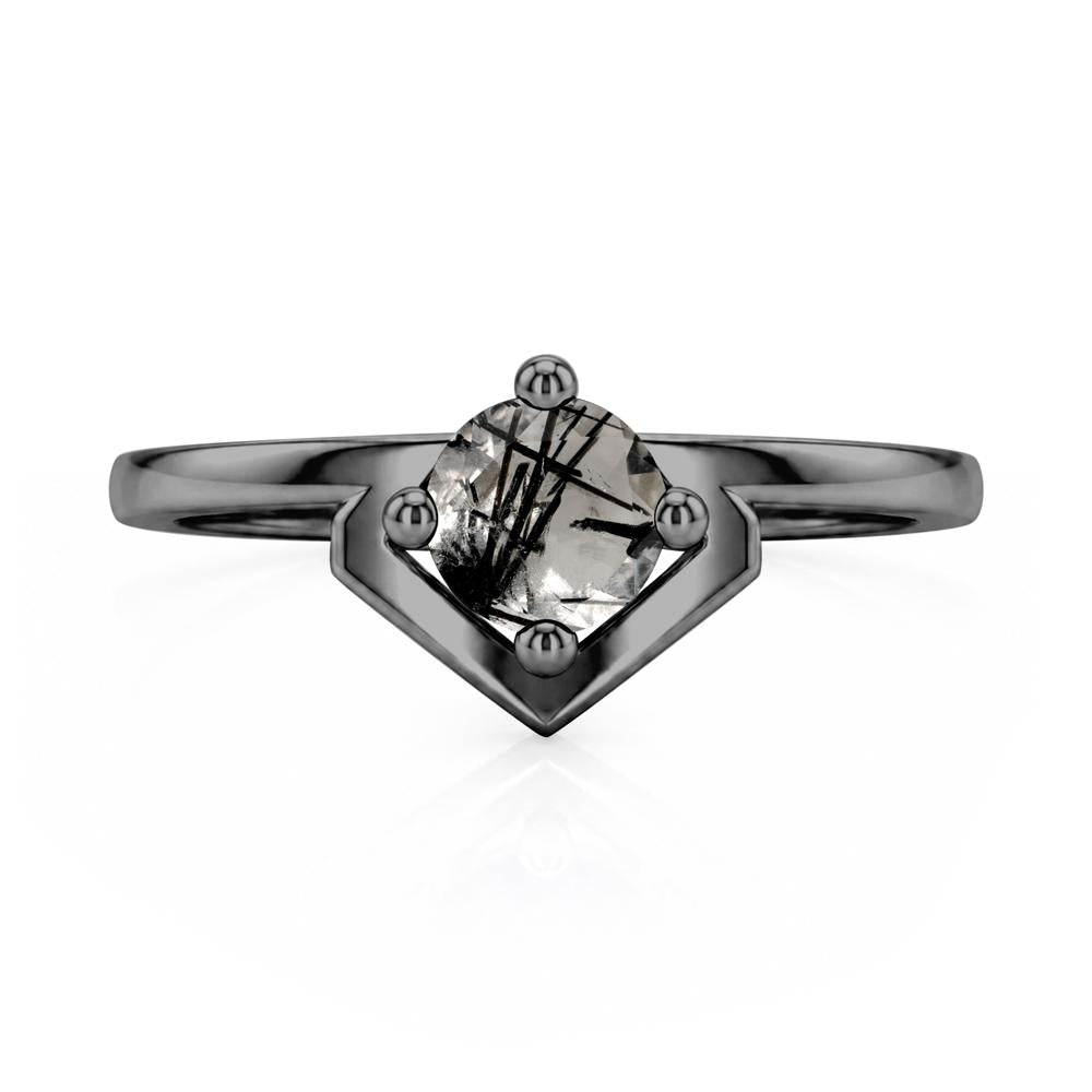 Simple Solitaire Round Shaped Alexandrite Ring - LUO Jewelry #gemstone_Black Rutilated Quartz