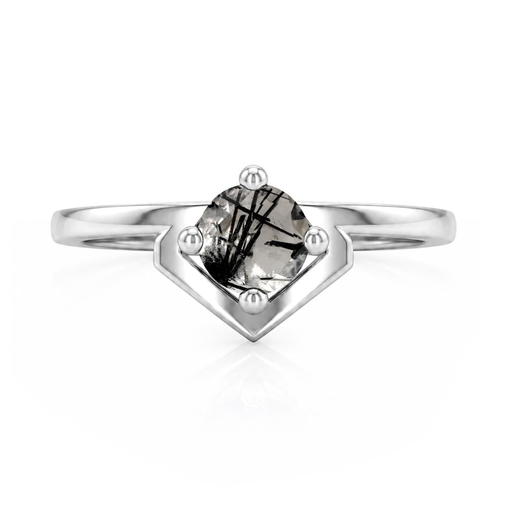 Simple Solitaire Round Shaped Alexandrite Ring - LUO Jewelry #gemstone_Black Rutilated Quartz