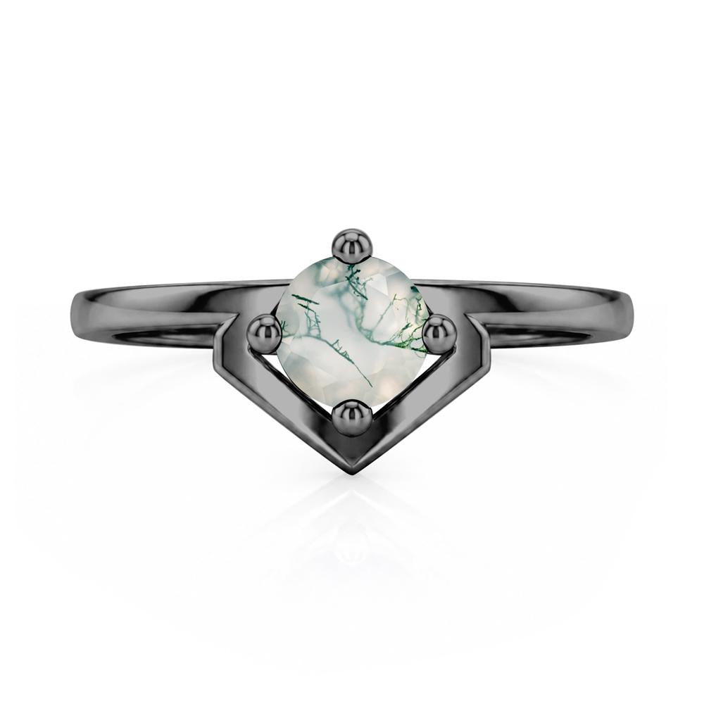 Simple Solitaire Round Shaped Alexandrite Ring - LUO Jewelry #gemstone_Moss Agate