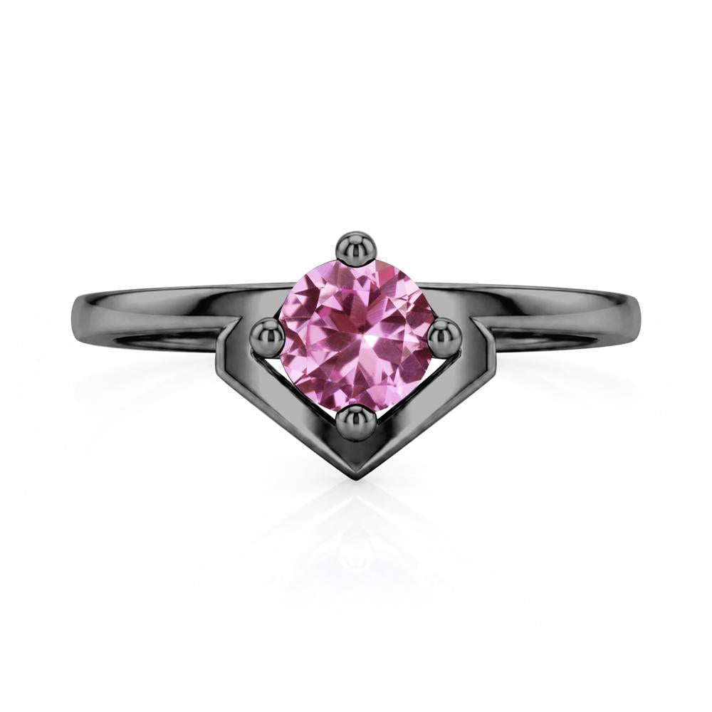 Simple Solitaire Round Shaped Alexandrite Ring - LUO Jewelry #gemstone_Pink Sapphire