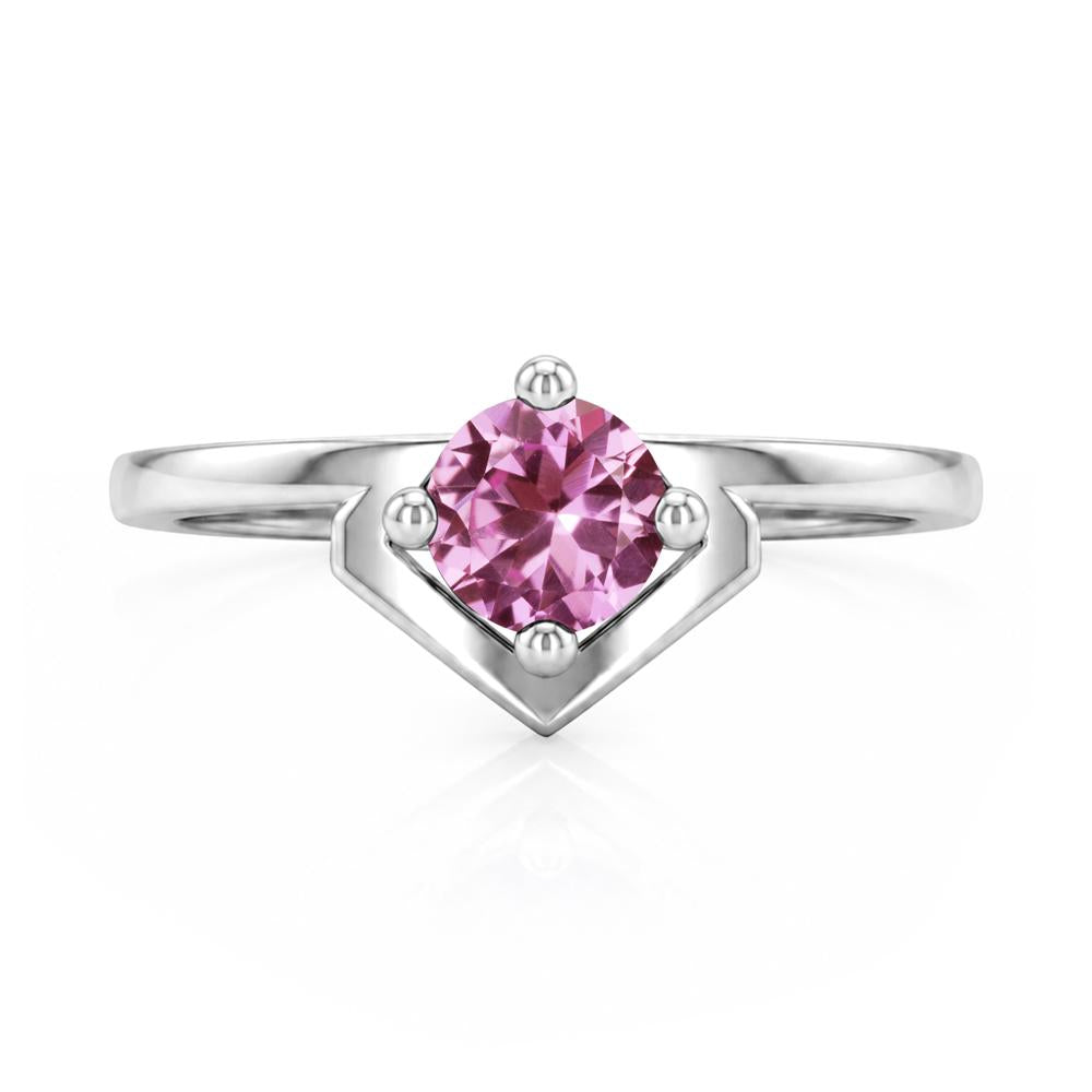 Simple Solitaire Round Shaped Alexandrite Ring - LUO Jewelry #gemstone_Pink Sapphire