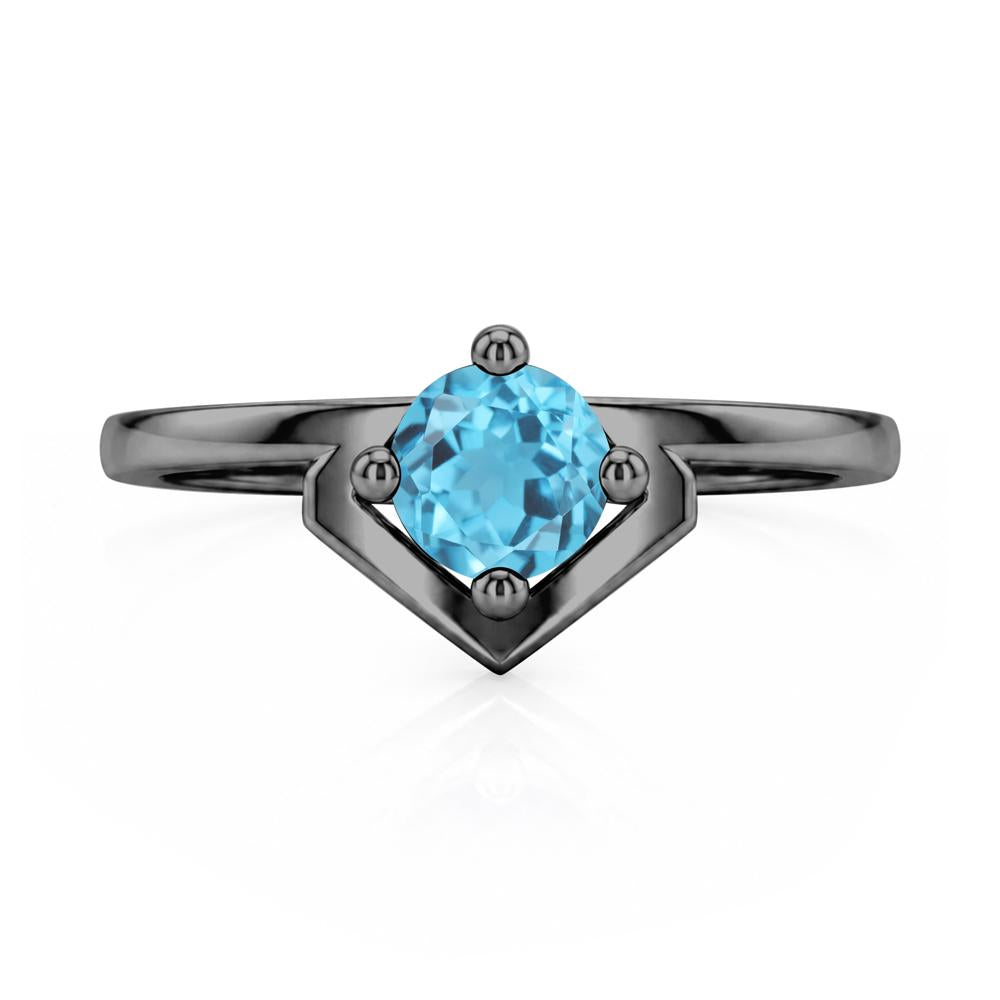 Simple Solitaire Round Shaped Alexandrite Ring - LUO Jewelry #gemstone_Swiss Blue Topaz