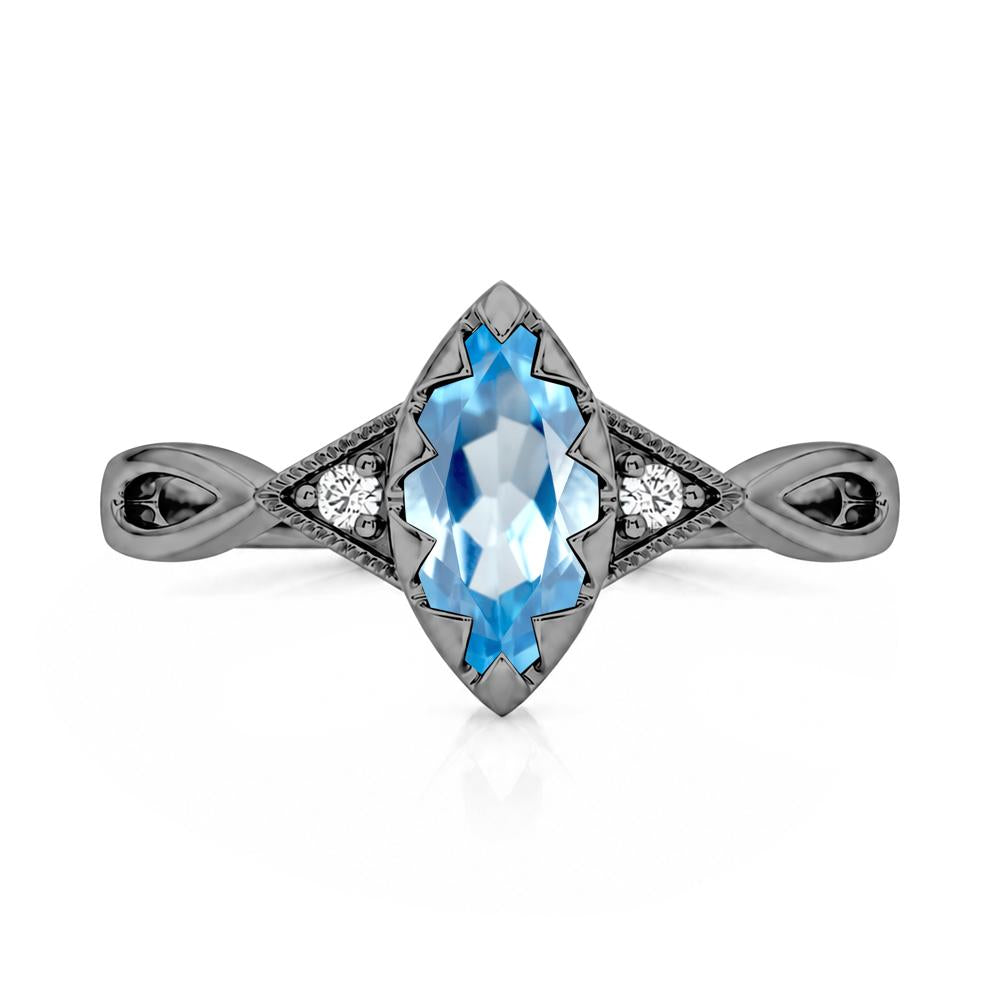Sawtooth Prong Marquise Cut London Blue Topaz Ring - LUO Jewelry #gemstone_Swiss Blue Topaz