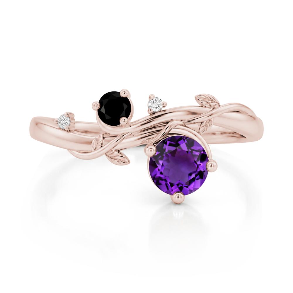 Toi Et Moi Two Stone Moissanite and Emerald Leaf Ring - LUO Jewelry #gemstone_Amethyst and Black Spinel