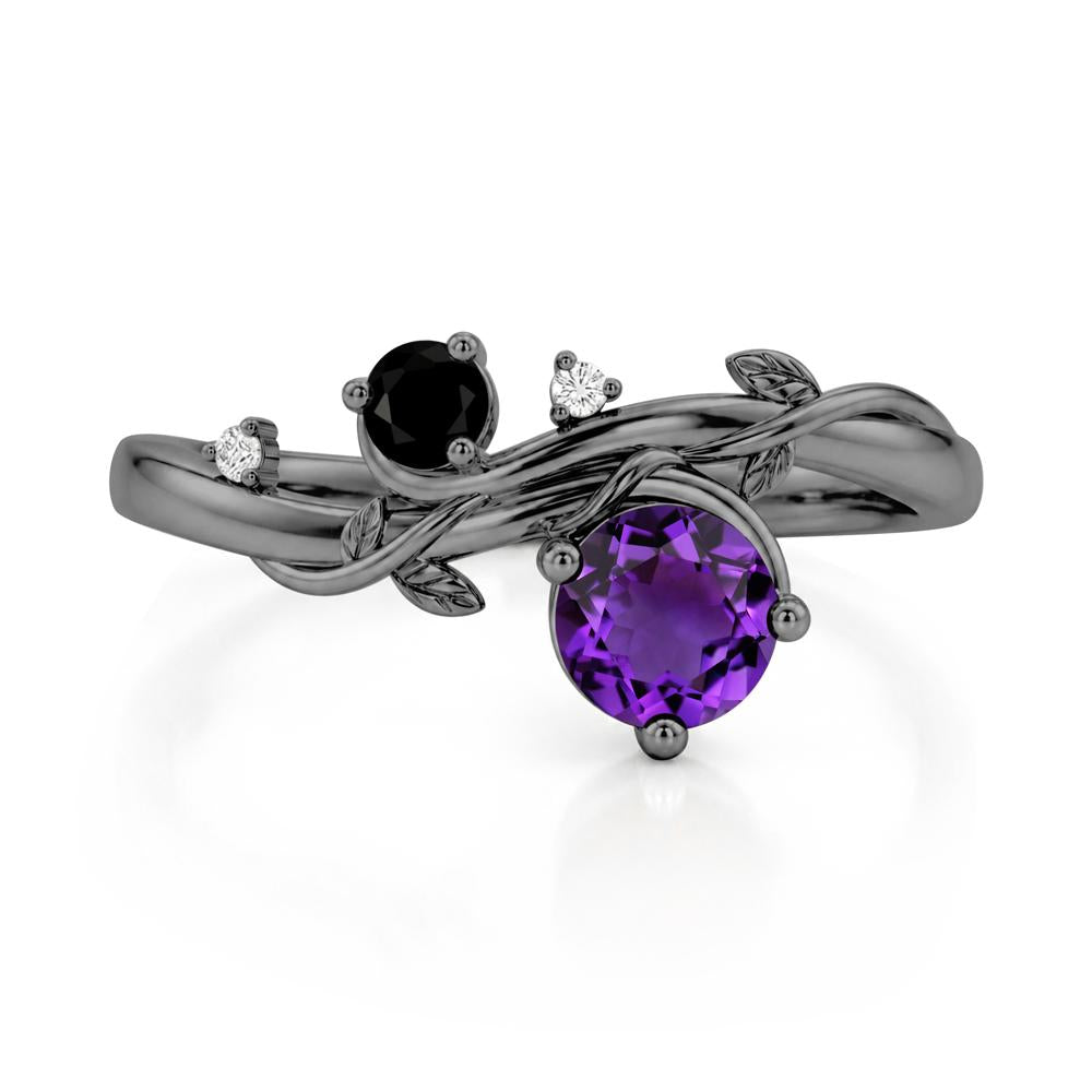 Toi Et Moi Two Stone Moissanite and Emerald Leaf Ring - LUO Jewelry #gemstone_Amethyst and Black Spinel