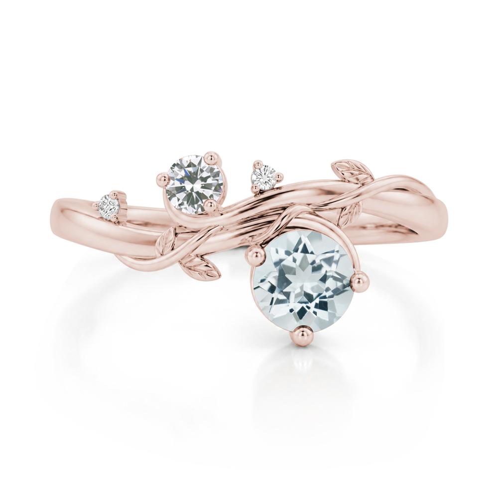 Toi Et Moi Two Stone Moissanite and Emerald Leaf Ring - LUO Jewelry #gemstone_Aquamarine and Cubic Zirconia