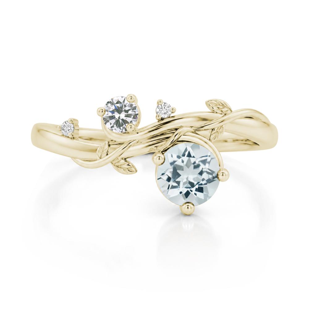 Toi Et Moi Two Stone Moissanite and Emerald Leaf Ring - LUO Jewelry #gemstone_Aquamarine and Cubic Zirconia